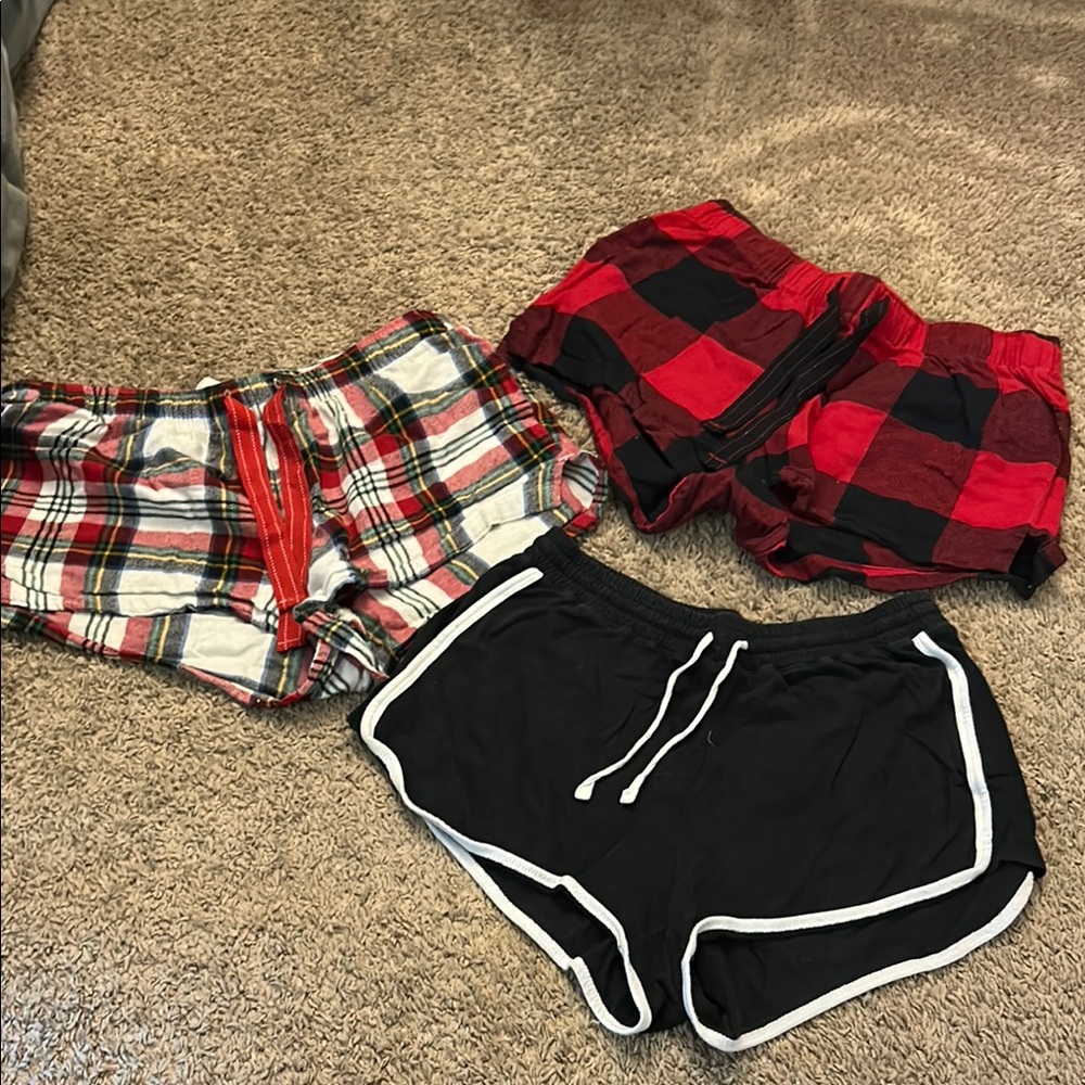Set of Three Women's Shorts - Plaid, Red, Black